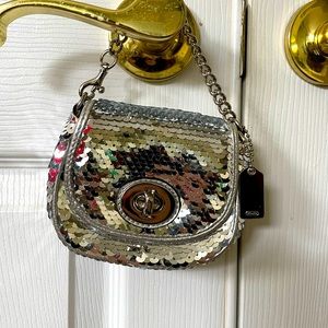 NWOT COACH Poppy Silver Sequin Mini Bag